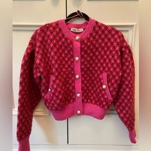 Zara checkered boucle cardigan